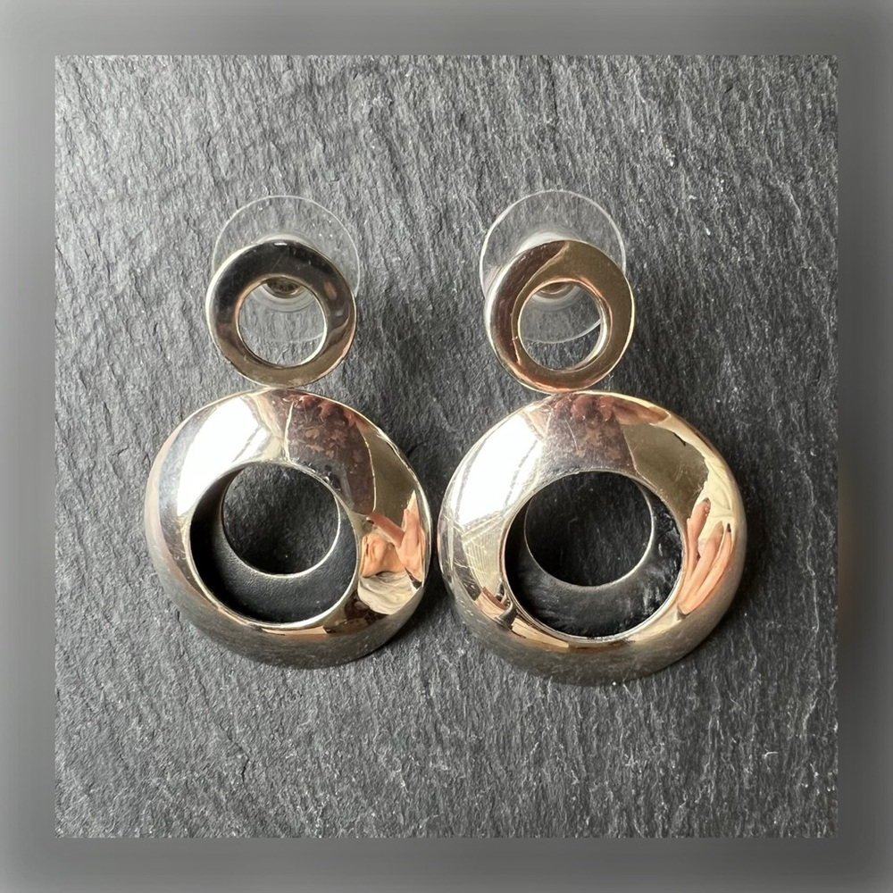 .950 SILVER DOUBLE CIRCLE DROP EARRINGS